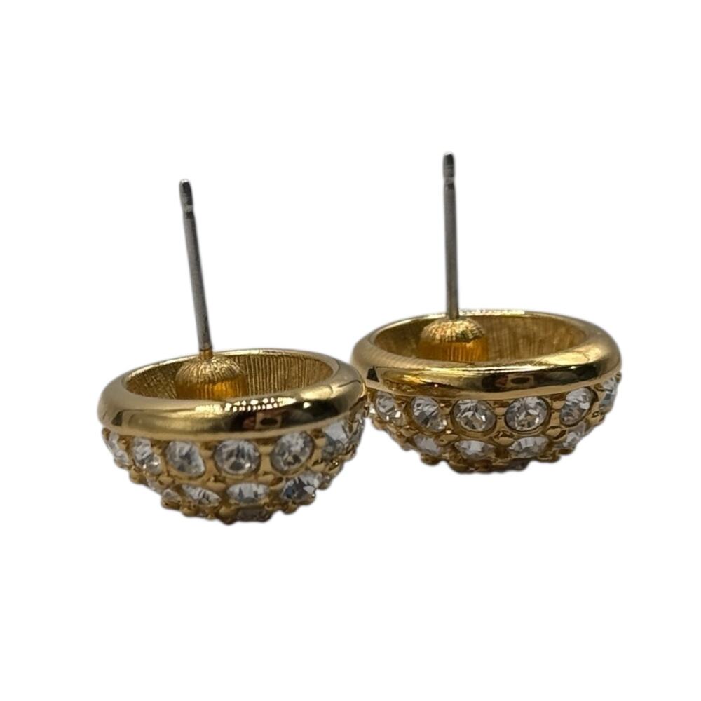 Swarovski Gold Tone Clear Crystal Pave Dome Stud Earrings Post Quiet Luxury Glam - Picture 6 of 9